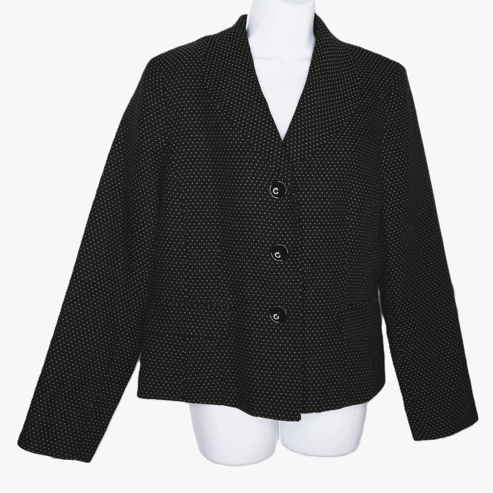 New Evan Picone Black Blazer Black White Polka Dot Lined Pockets NWOT Sz 14